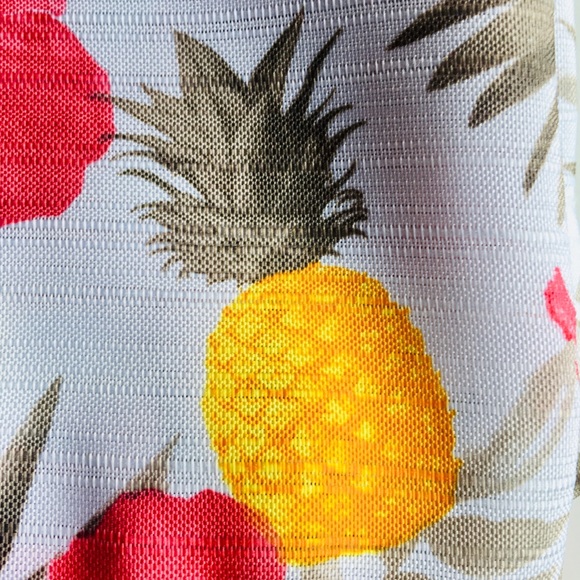 Pink Hibiscus Pineapples Fabric Shower Curtain - Picture 3 of 9